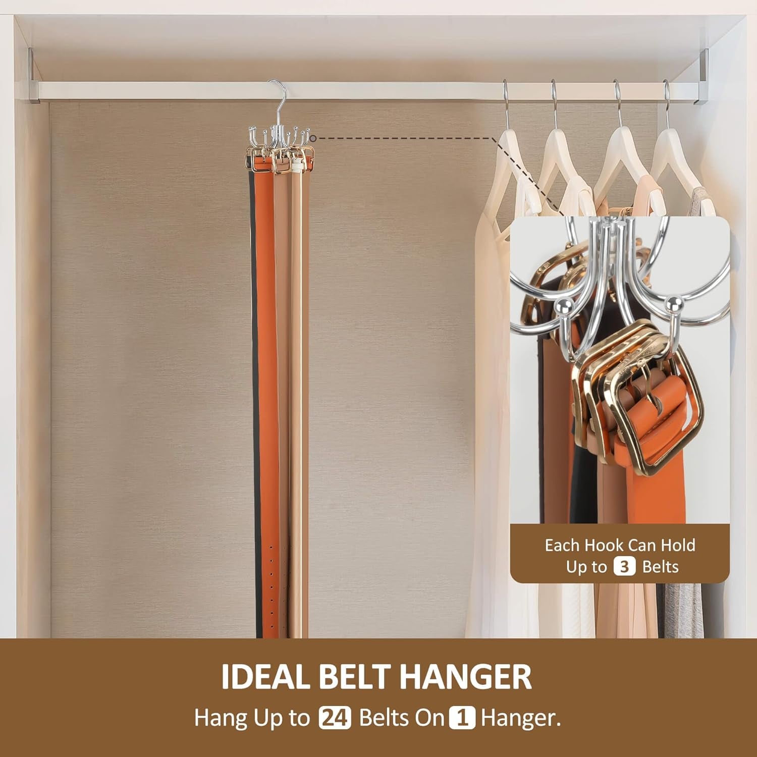 Belt Hanger, Belt Organizer for Closet, Keeping Belts Visible and in Good Condition, Hanging Tie Rack Holder, Closet Organizers and Storage, Silver