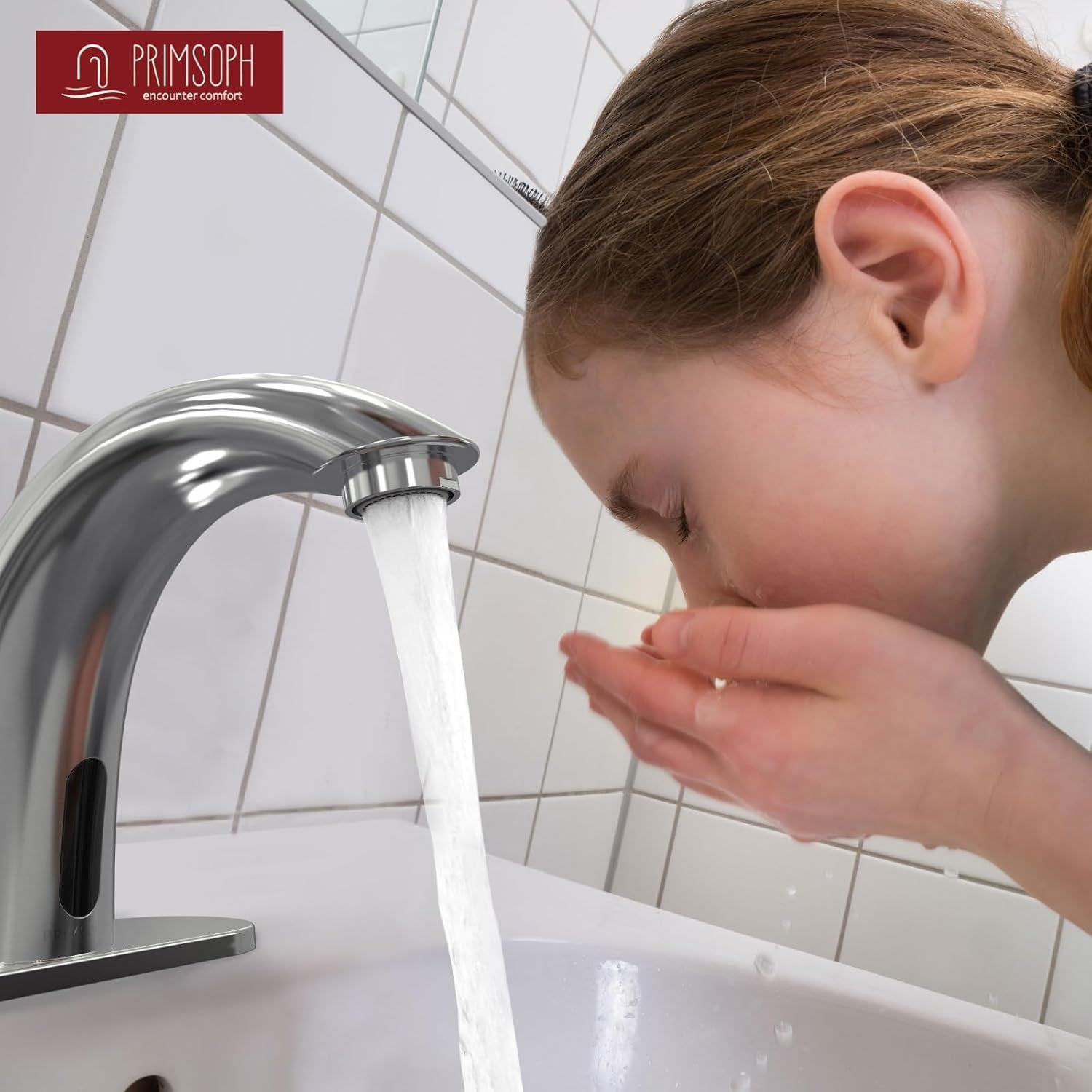 Automatic Motion Sensor Hands Free Electronic Infrared Smart Commercial Touchless Bathroom Sink Faucet with Cover Plate Temperature Mixer Battery or Plug-In Powered Chrome